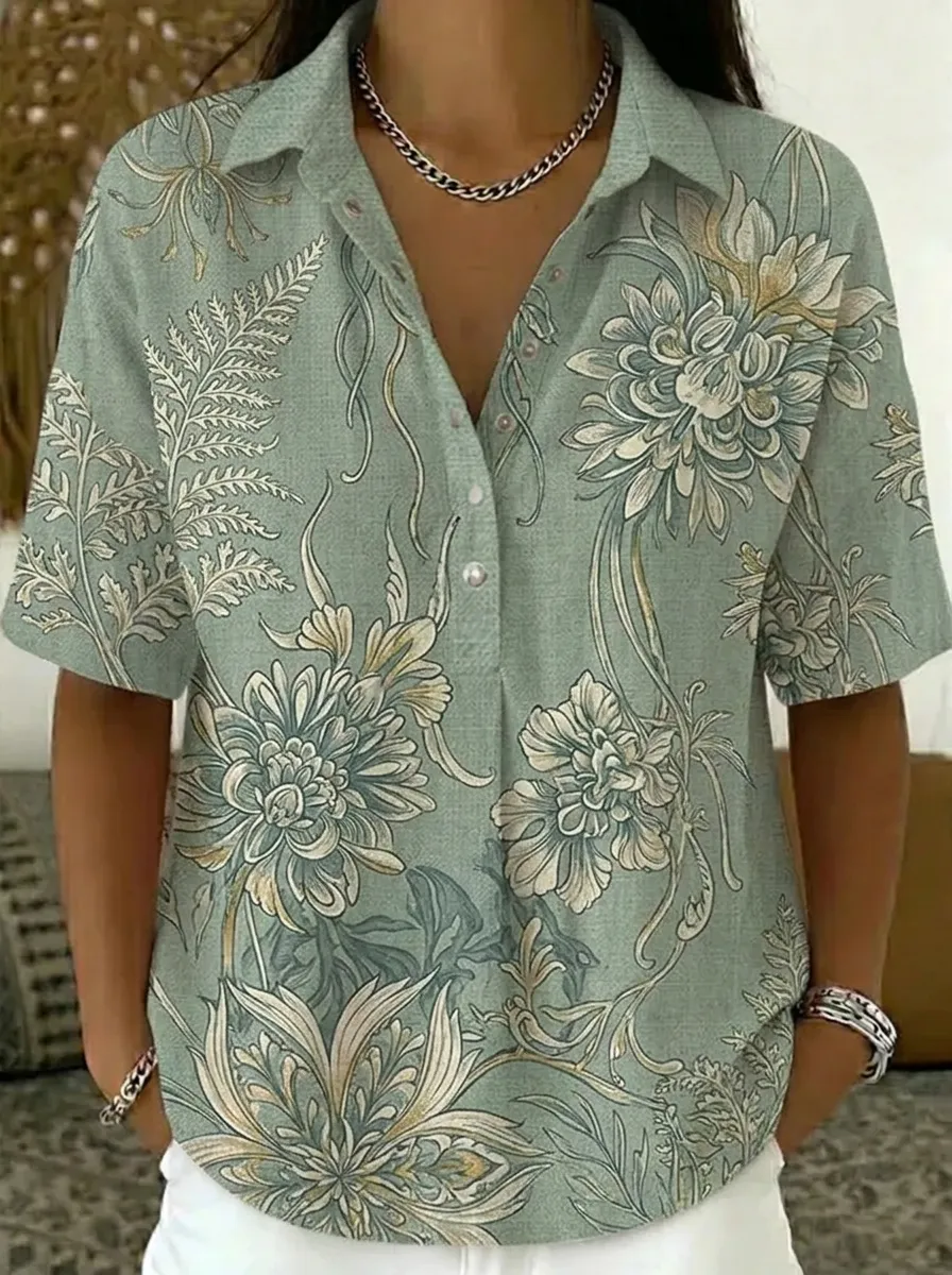 Women's Nashville Floral Botanical Printed Polo Shirt