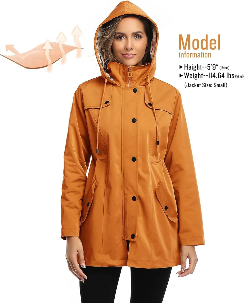 Women's Long Hooded Rain Jacket Outdoor Raincoat Windbreaker