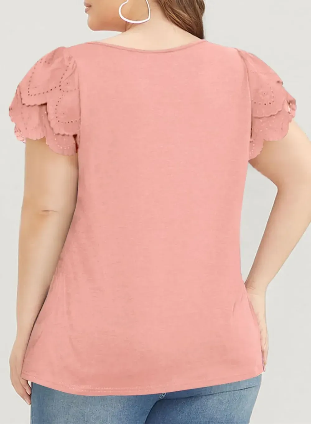 Eytino Womens Plus Size Tops Ruffle Short Sleeve Square Neck Summer Loose Casual Tee Shirts(1X-5X)