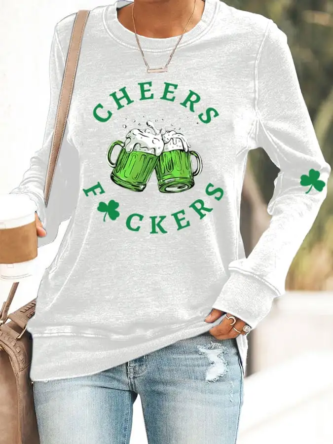 Women's Funny St. Patrick's Day Cheers Green Beer Shamrock Casual Sweatshirt