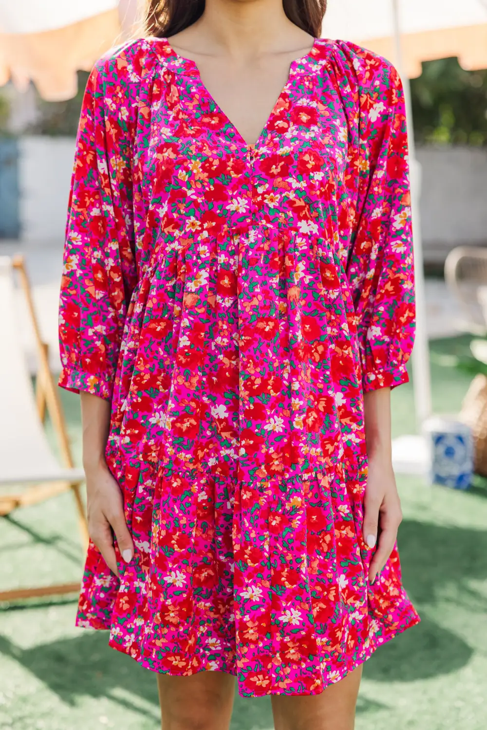 Can't Be Outdone Fuchsia Pink Ditsy Floral Babydoll Dress