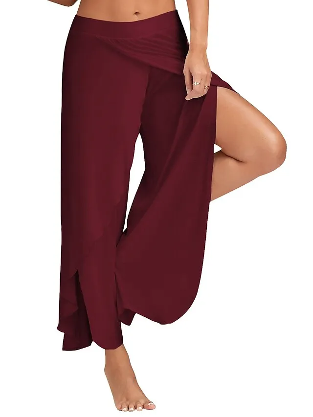 Women's Culottes Wide Leg Wide Leg Chinos Ruffle Layered Stretchy Mid Waist Basic Casual / Sporty Casual Daily Black White S M Summer Spring &  Fall