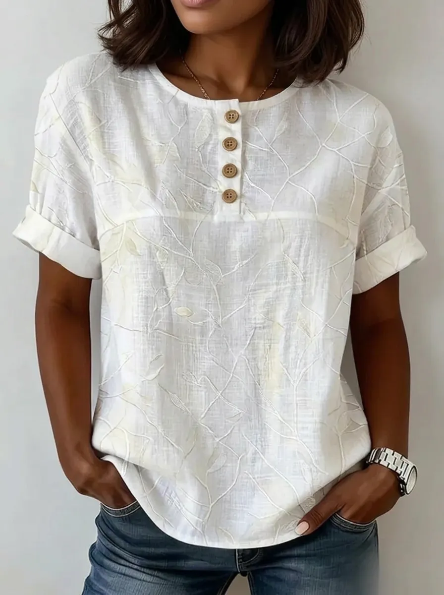 Women's Nashville Botanical Leaf Printed Button-Up Top