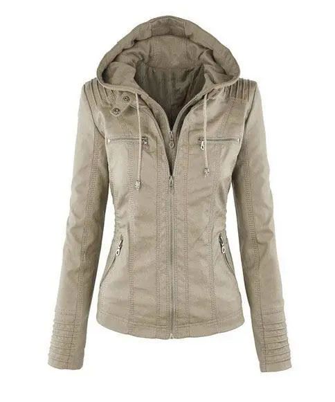 Women's Removable Hooded Faux Leather Jackets