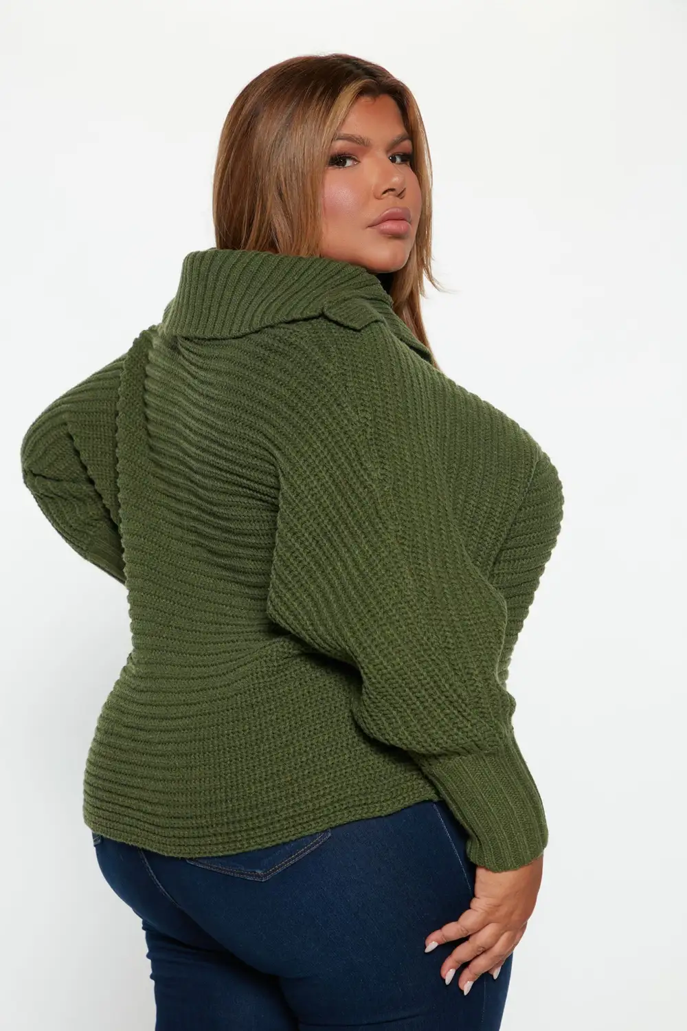 Cozy Rib Knit Collar Sweater - Hunter