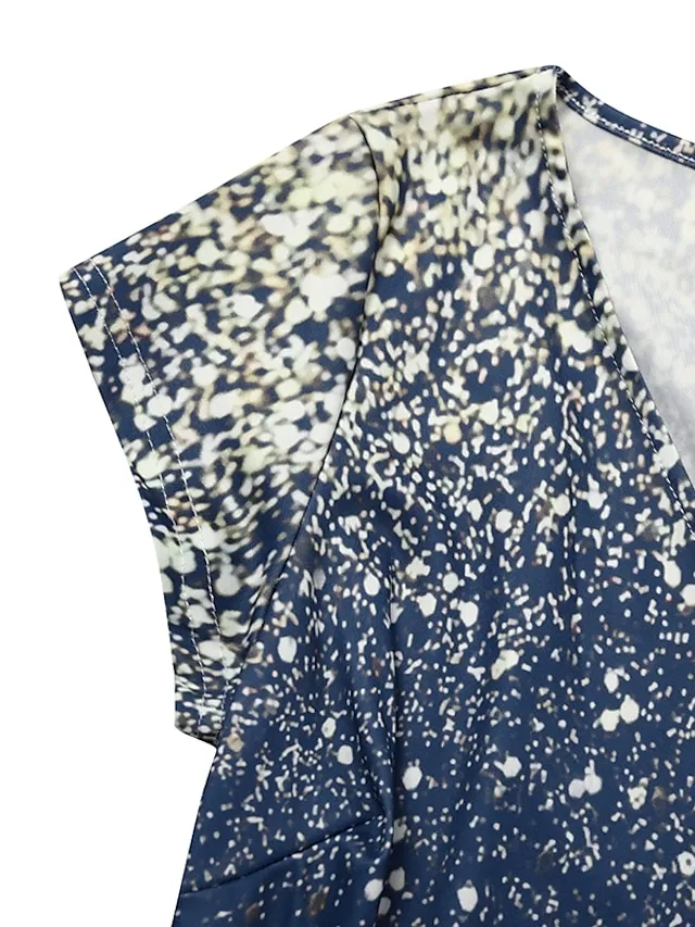 Women‘s A Line Dress Chiffon Dress Midi Dress Navy Blue Short Sleeve Color Gradient Patchwork Spring Summer V Neck Stylish Elegant Party 2023 S M L XL XXL 3XL / Party Dress