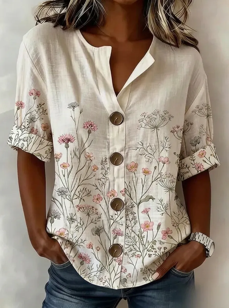 Women's Nashville Floral Wildflower Printed Button-up Shirt