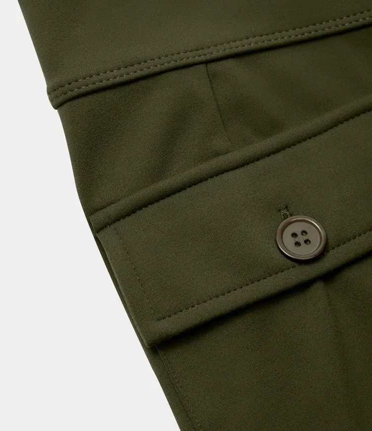High Waisted Button Side Flap Pocket Flare Casual Cargo Pants