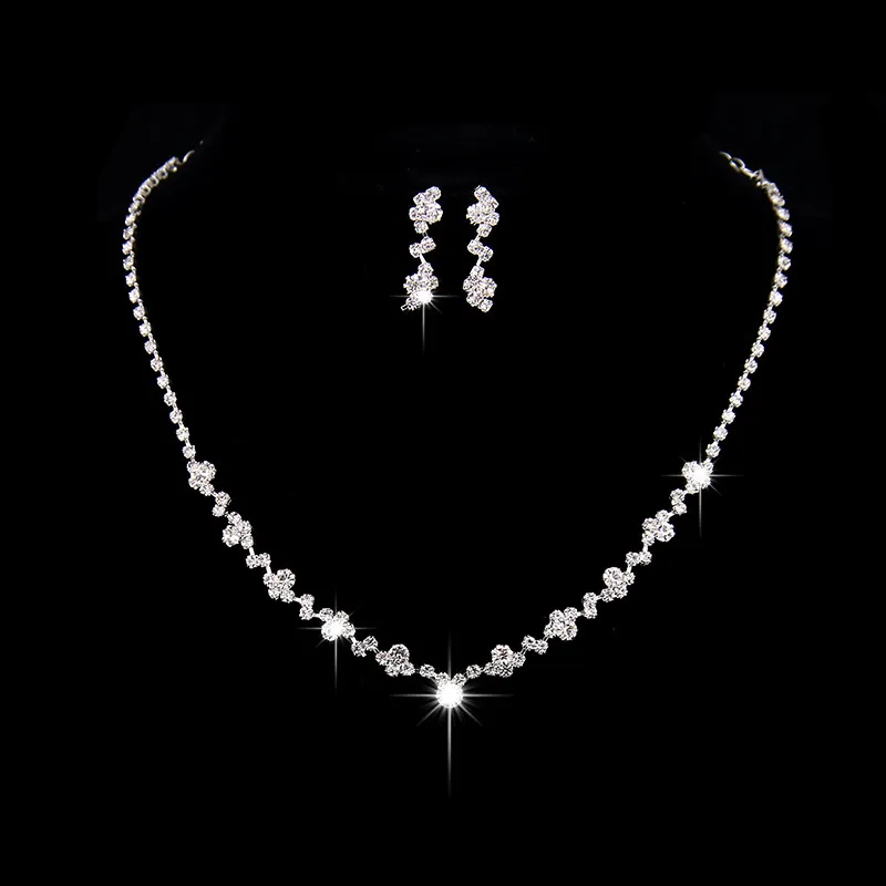 Necklace earrings two-piece simple rhinestone set