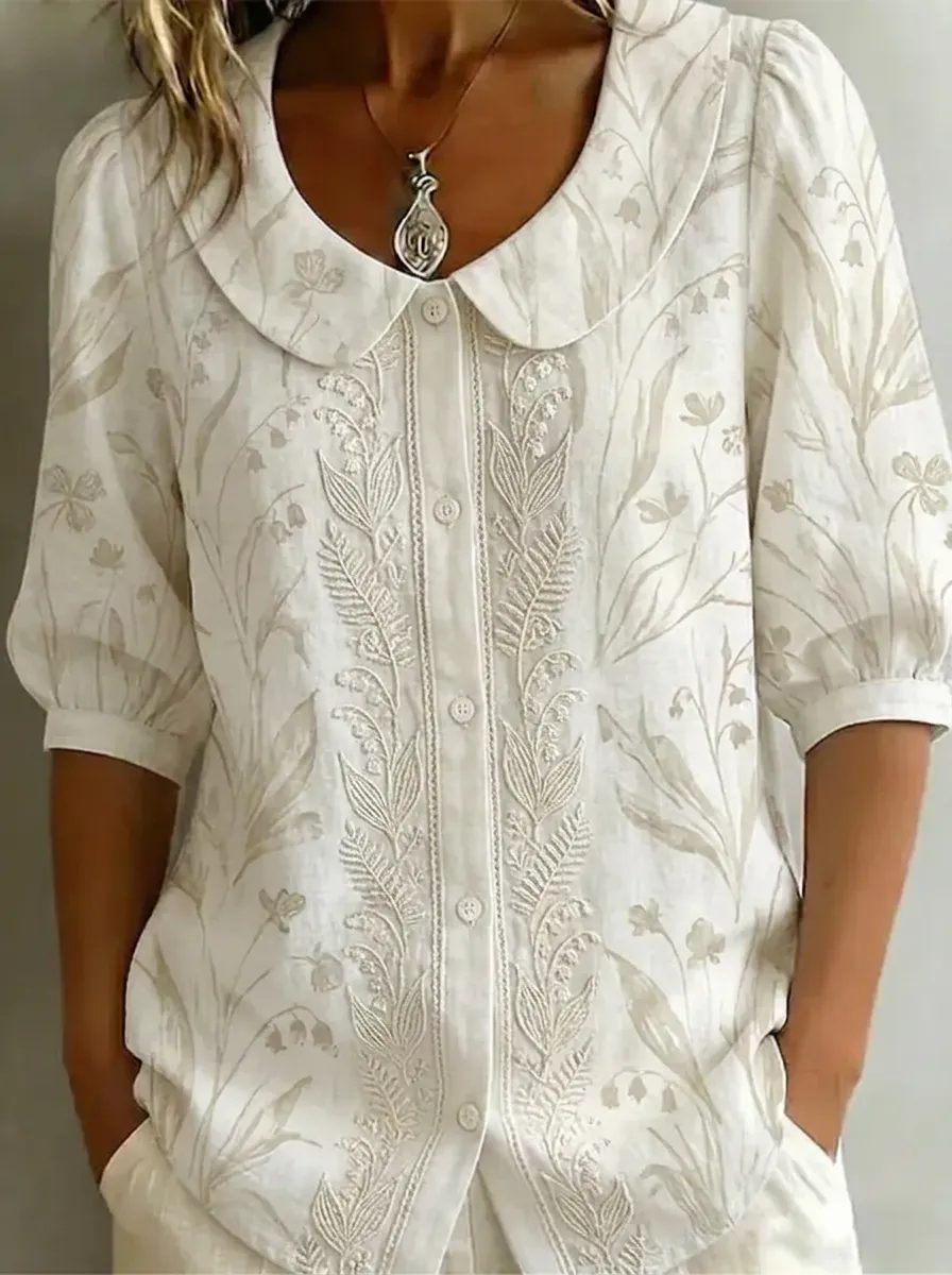 Women's Nashville Botanical Lily Floral Printed Button-up Shirt