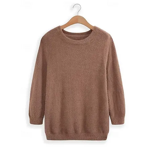 Women's Pullover Sweater Jumper Stylish Casual Soft Solid Color Fuzzy Crew Neck Oversized Long Sleeve Long Tops Knit Outdoor Daily Going out Lake blue ArmyGreen Fall Winter