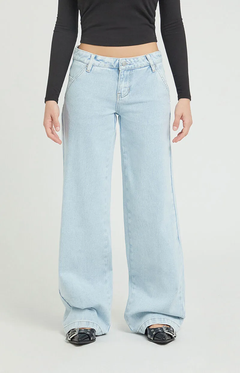 PacSun Casey Button Pocket Low Rise Baggy Jeans Light Indigo