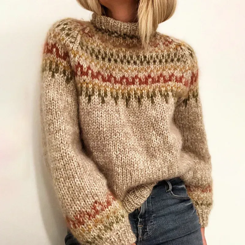 Casual Turtleneck Straight Leg Printed Sweater