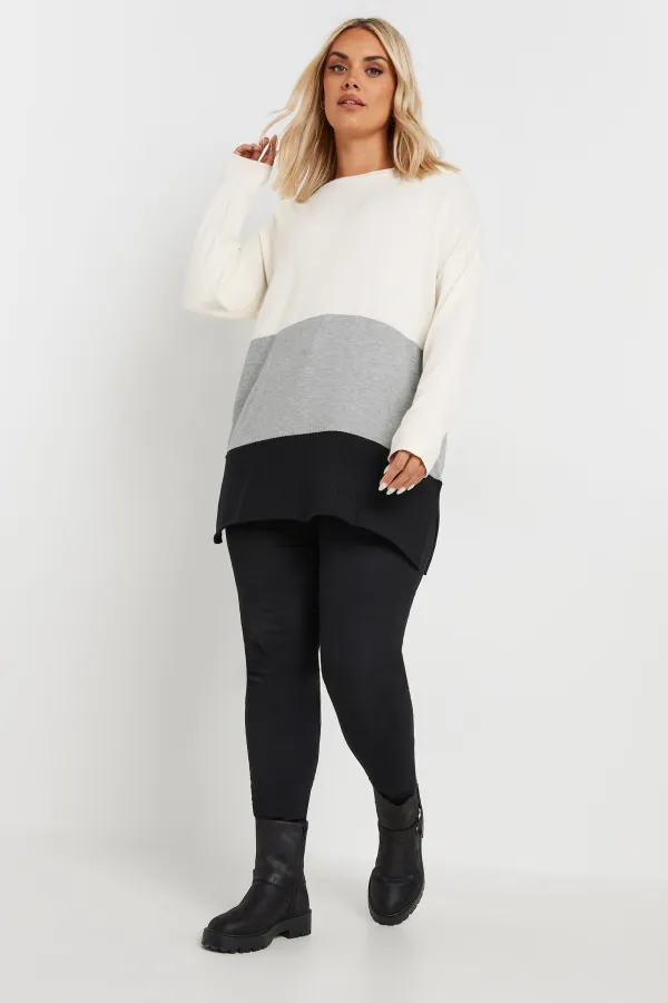 YOURS Curve White & Pink Colourblock Jumper