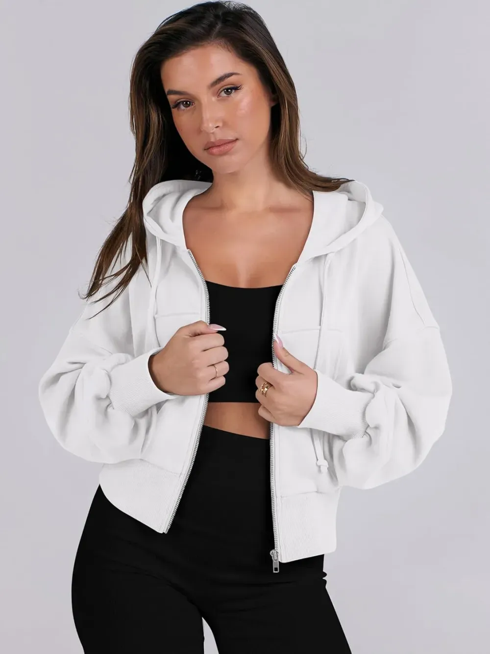 Women's Zip Up Hoodies Cropped Sweatshirts Full Zip Jackets Casual Fashion Fall Outfits Winter Clothes