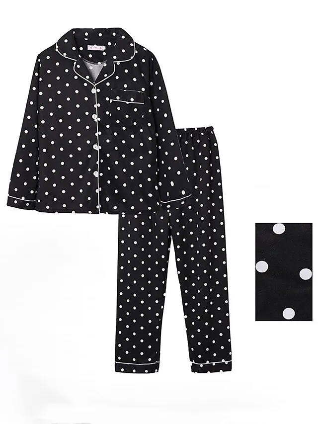 Women's Pajamas Sets Heart Grid / Plaid Fashion Comfort Soft Home Daily Bed Satin Breathable Lapel Long Sleeve Shirt Pant Button Pocket Fall Winter Light Pink Lotus Pink