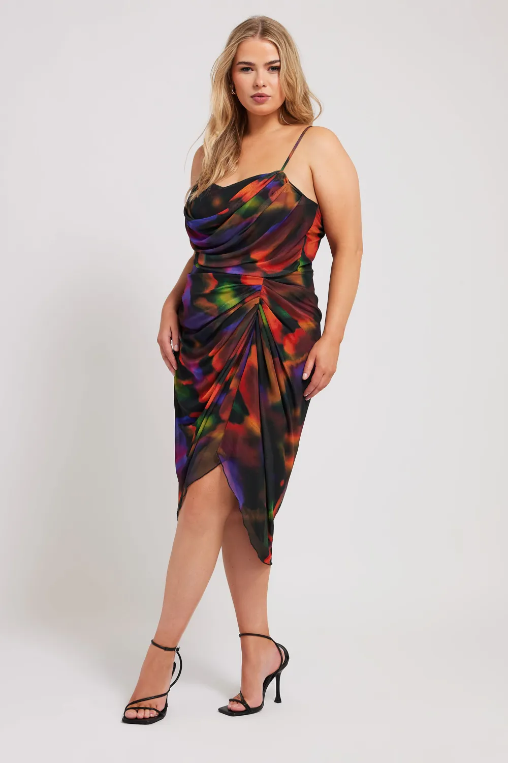 YOURS LONDON Curve Black Abstract Print Gathered Dress