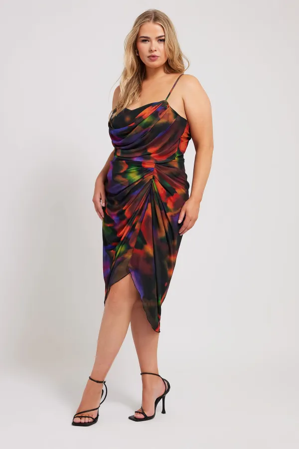 YOURS LONDON Curve Black Abstract Print Gathered Dress