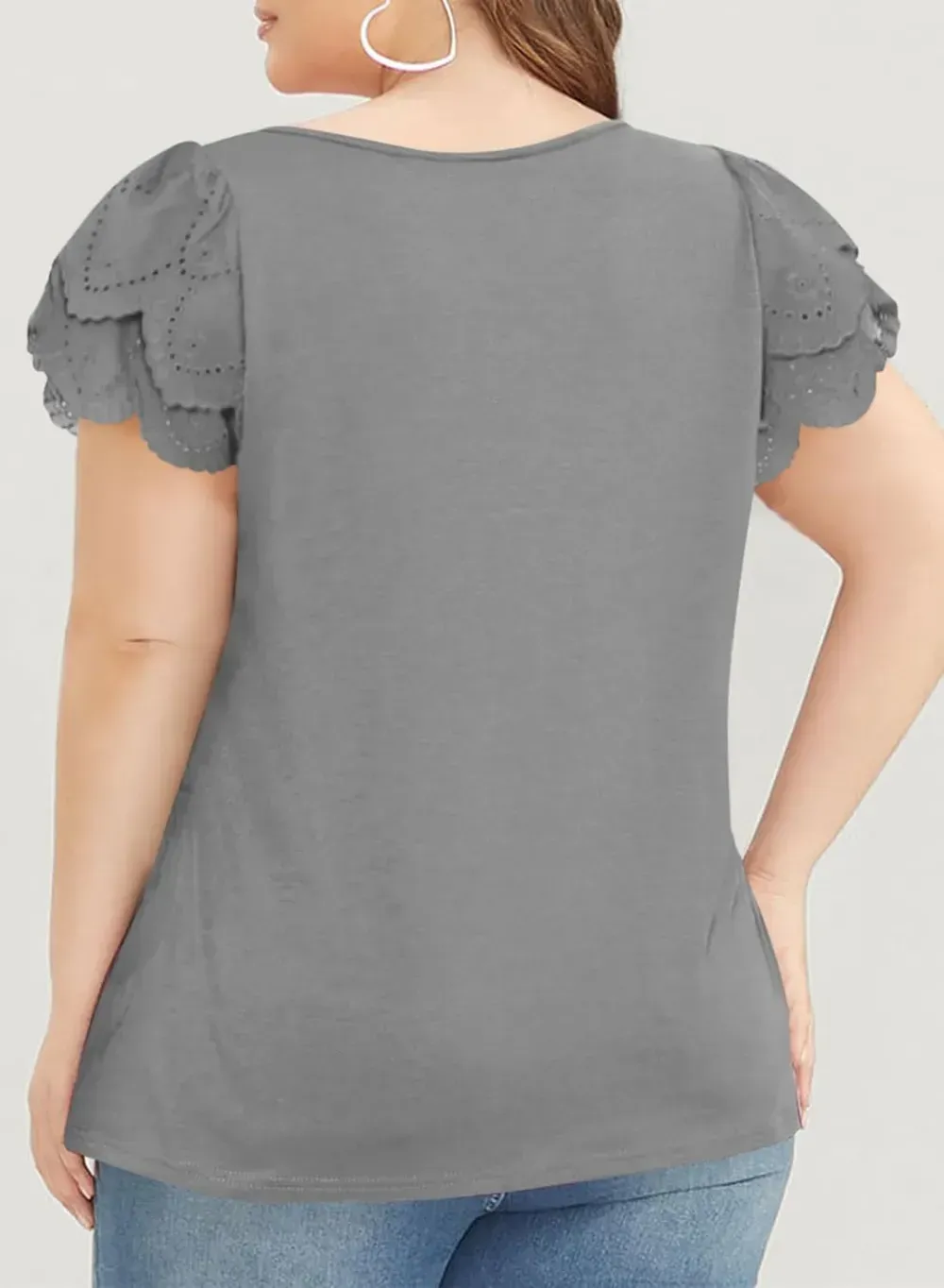 Eytino Womens Plus Size Tops Ruffle Short Sleeve Square Neck Summer Loose Casual Tee Shirts(1X-5X)