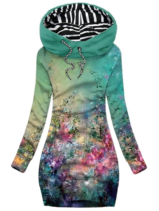Women's Sweatshirt Pullover Sports Basic Drawstring Front Pocket White Pink Blue Leopard Floral Street Casual Hoodie Long Sleeve Top Micro-elastic Fall & Winter