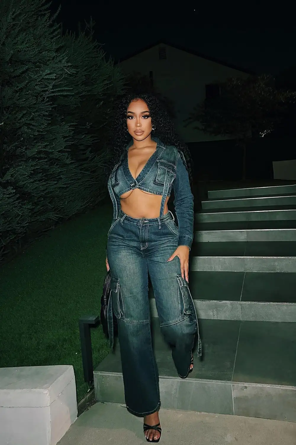 Cool Chick Denim Pant Set - Dark Wash