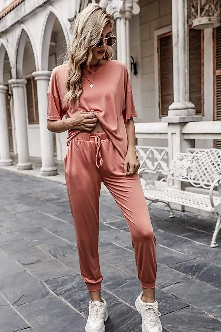 Two Piece Outfit Short Sleeve  Pullover Tops Tracksuits