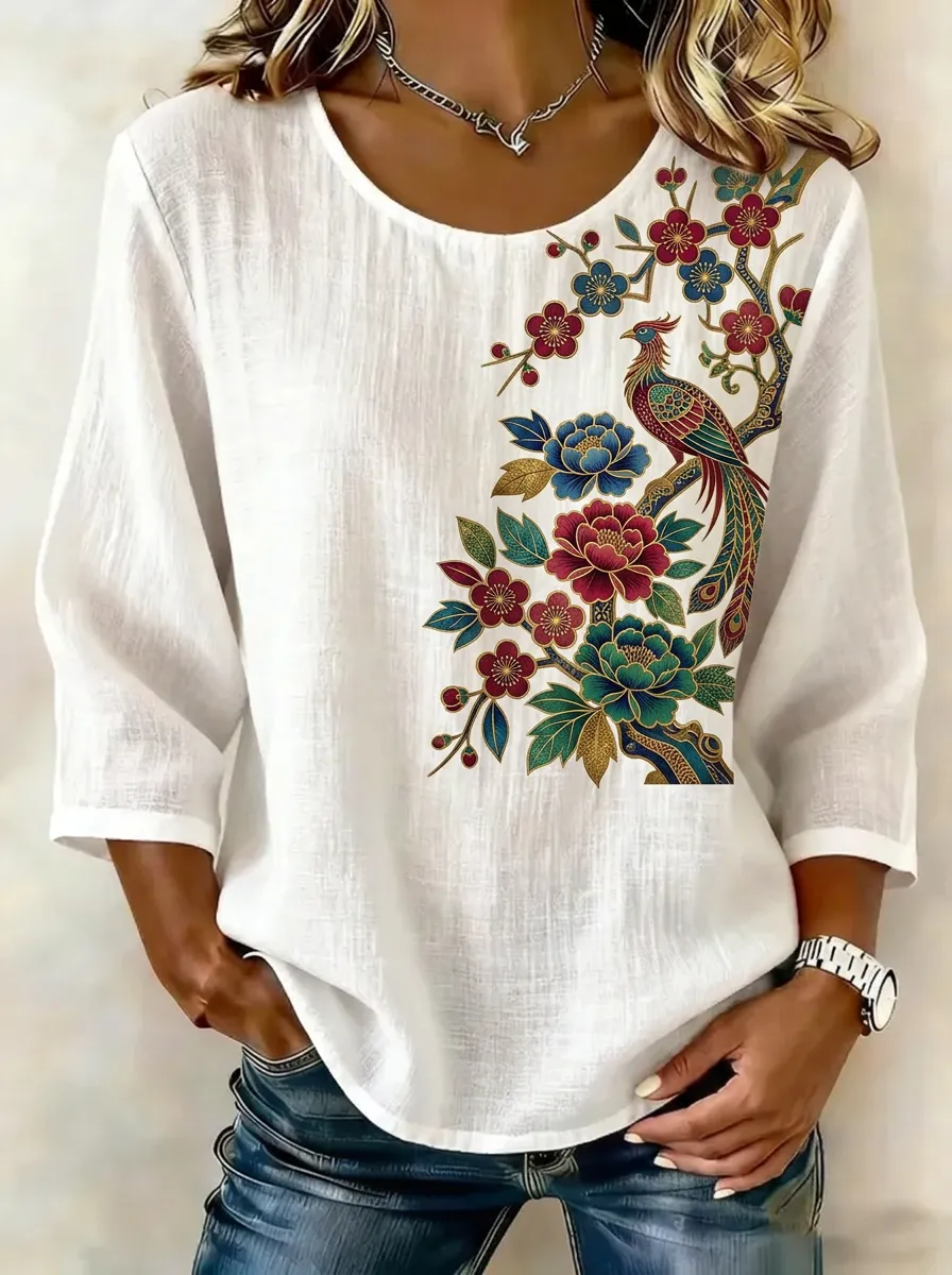Women's Nashville Phoenix Floral Printed Linen-blend Top