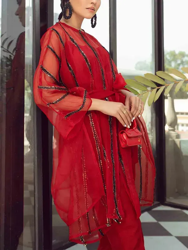 Mesh Solid Color Jacket And Trousers Suit