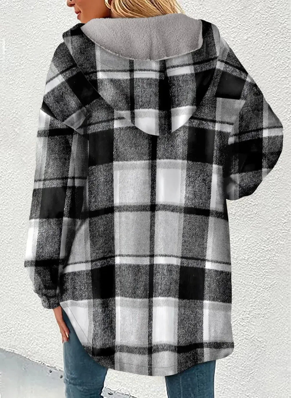 Women's Flannel Hooded Plaid 2025 Shacket Thick Coat Winter Coat for Warmth Button down Warm and Fuzzy Fleece Jacket