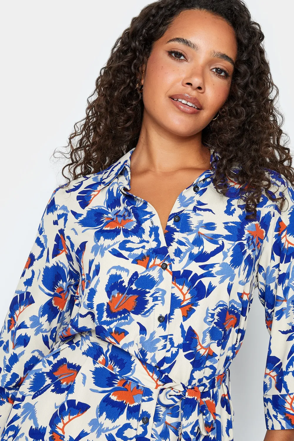 M&Co White Floral Print Tie Tunic Shirt Dress