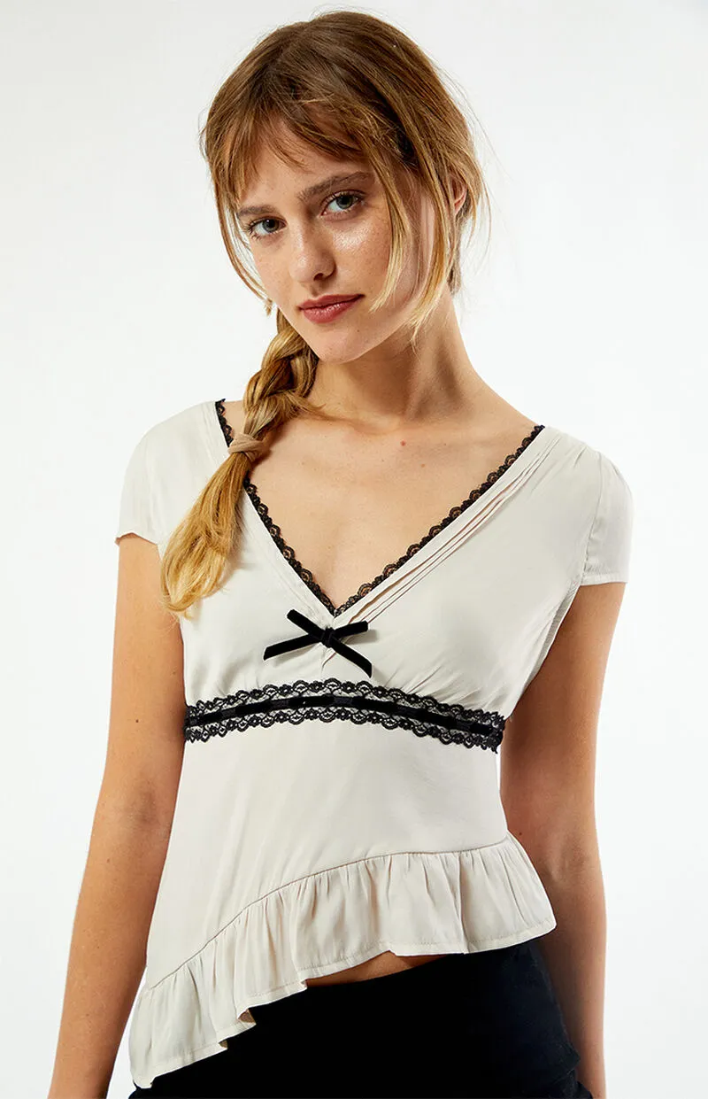 LA Hearts Lace Trim Asymmetrical Top