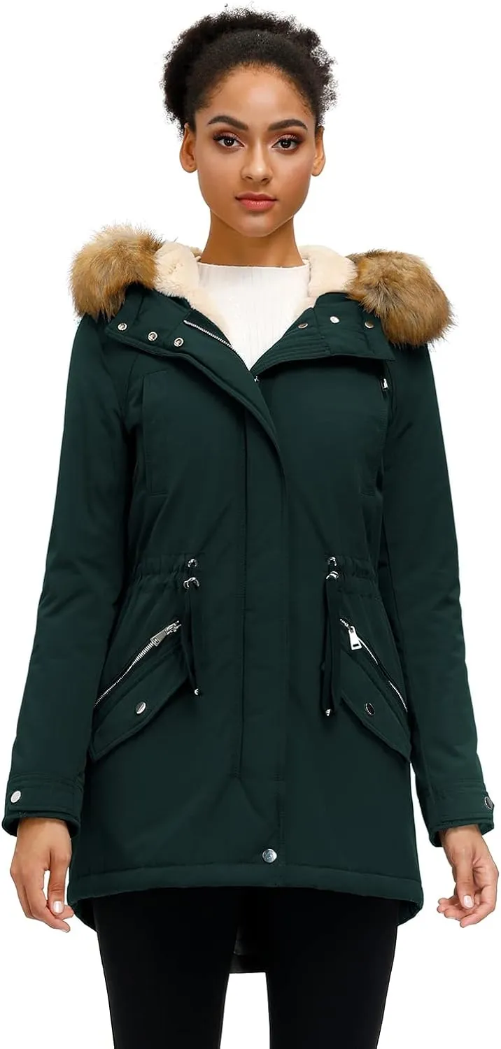Women's Winter Coats Fleece Lined Parka Jacket Hooded Long Winter Warm Parka Coat with Pockets