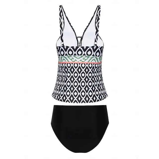 Slim Folk Print Tankini Swimsuit Set