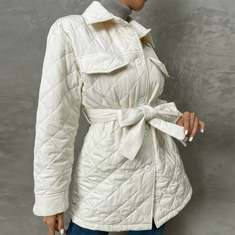 Solid Front Tie Puffer Coat