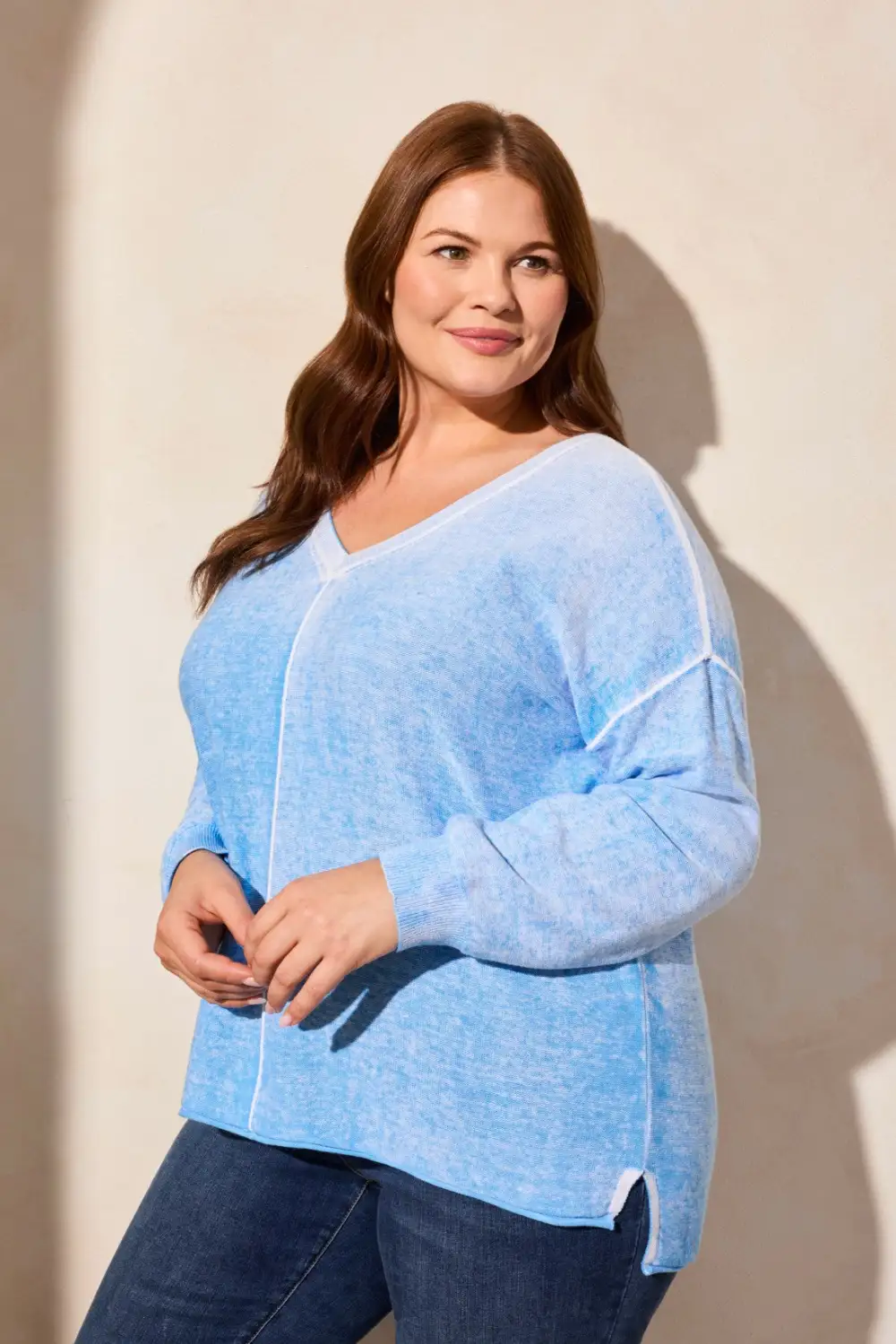 Special Wash Long Sleeve V-Neck Sweater-Sailboat