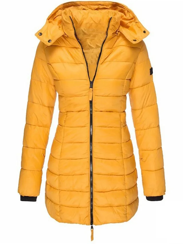 Women's Winter Coat Quilted Jacket Mid Length Puffer Coat Thermal Warm Parka with Pocket Fall Windproof Heated Coat  Zipper Hooded Lightweight Outerwear Long Sleeve Army Green Black