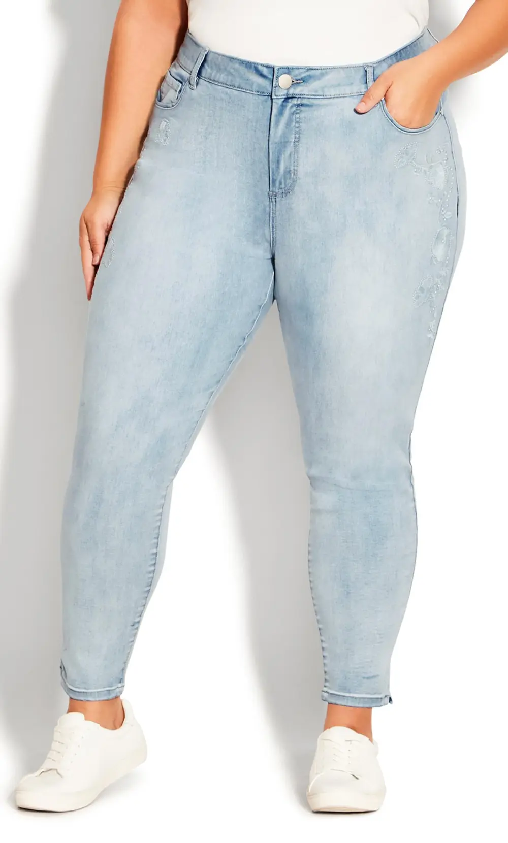 Evans Blue Mid Wash Denim Suri Embroidered Jean