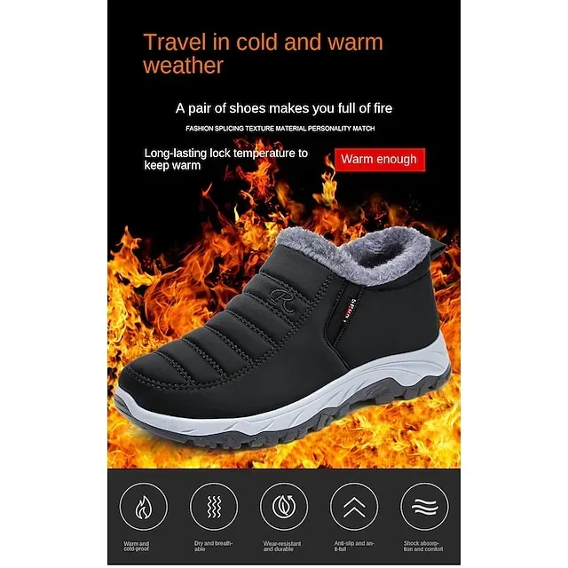 Women's Sneakers Boots Snow Boots Plus Size Hiking Boots Daily Fleece Lined Booties Ankle Boots Winter Wedge Heel Round Toe Fashion Cute Plush Hiking Satin Loafer Solid Color Wine Black