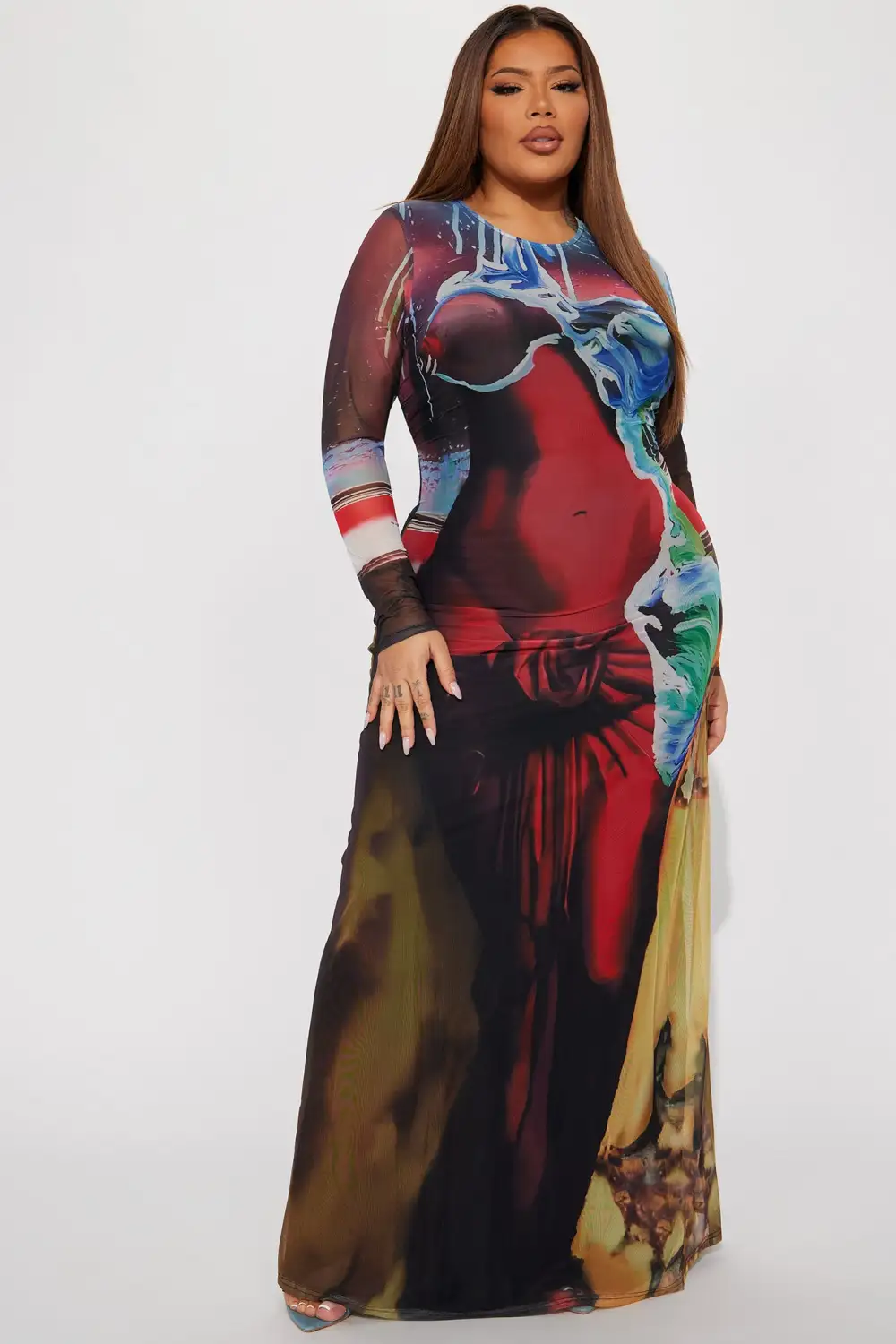 Body On Me Mesh Maxi Dress - Red/combo