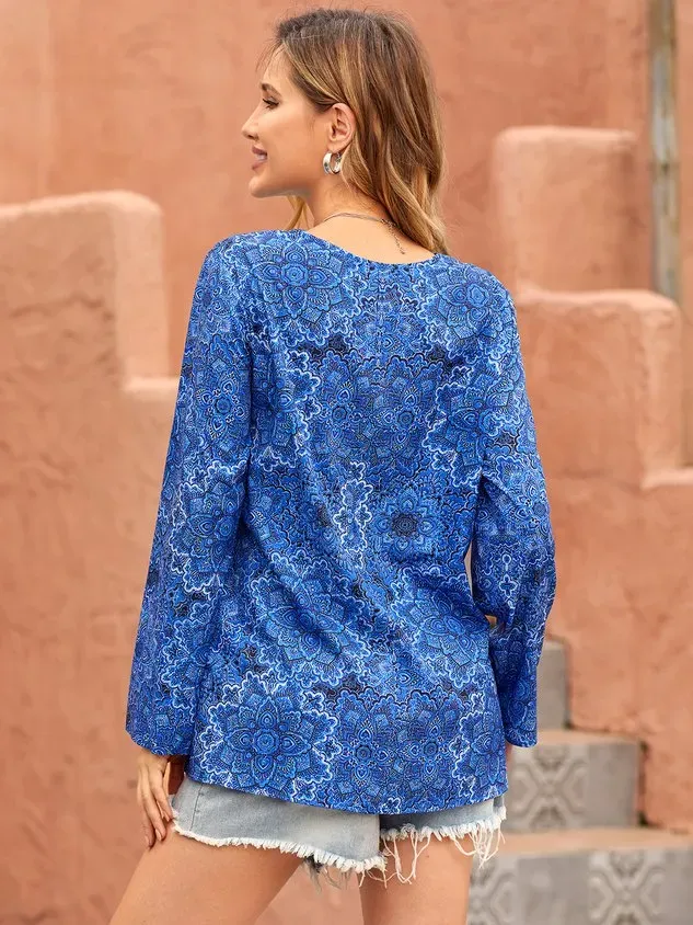 V Neck Floral Vacation Casual T-Shirt/Tee