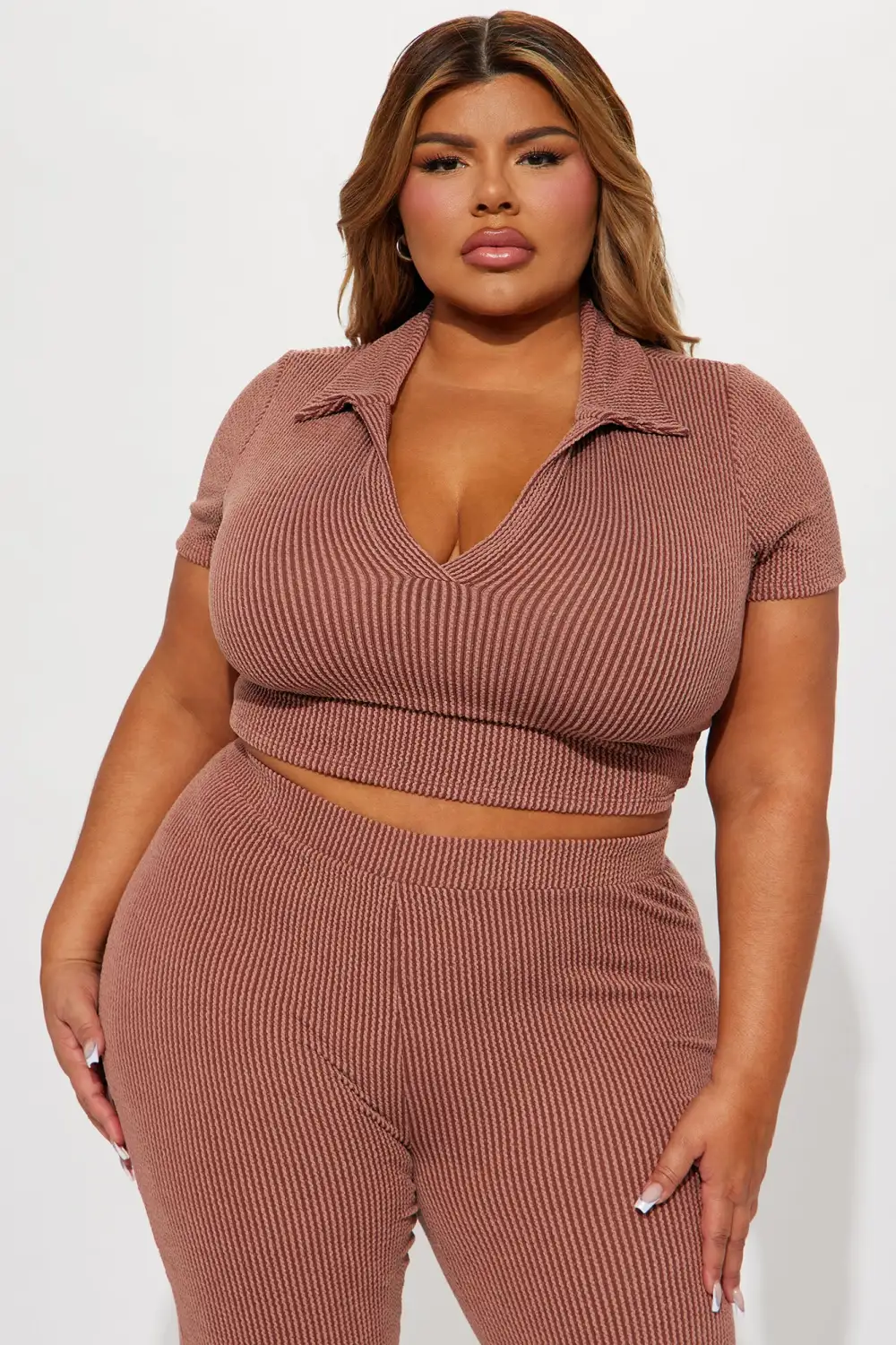Josie Ribbed Pant Set - Chocolate