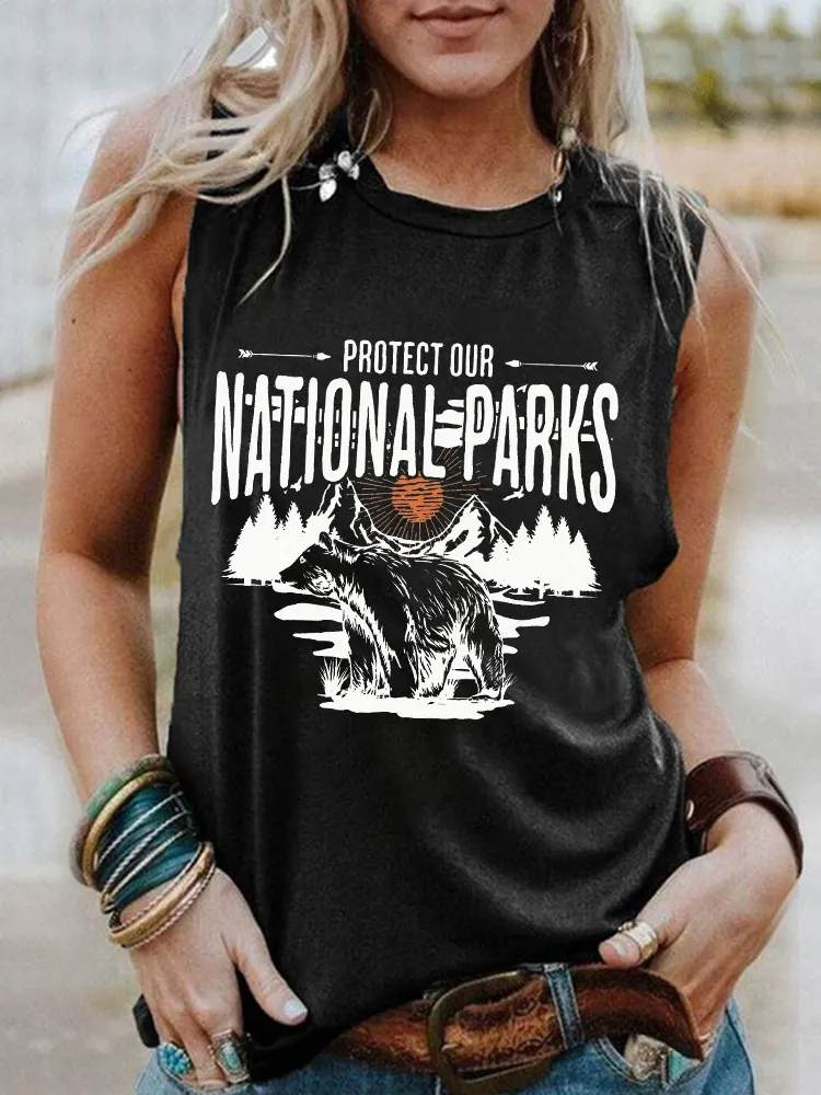 Women'S Round-Neck Sleeveless Vest With Protect Our National Parks Prints