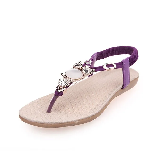 Women's Sandals Boho Bohemia Beach Flat Sandals Plus Size Party Daily Summer Flat Heel Round Toe Elegant Sexy Sweet PU Leather Loafer Solid Colored Black Red Blue