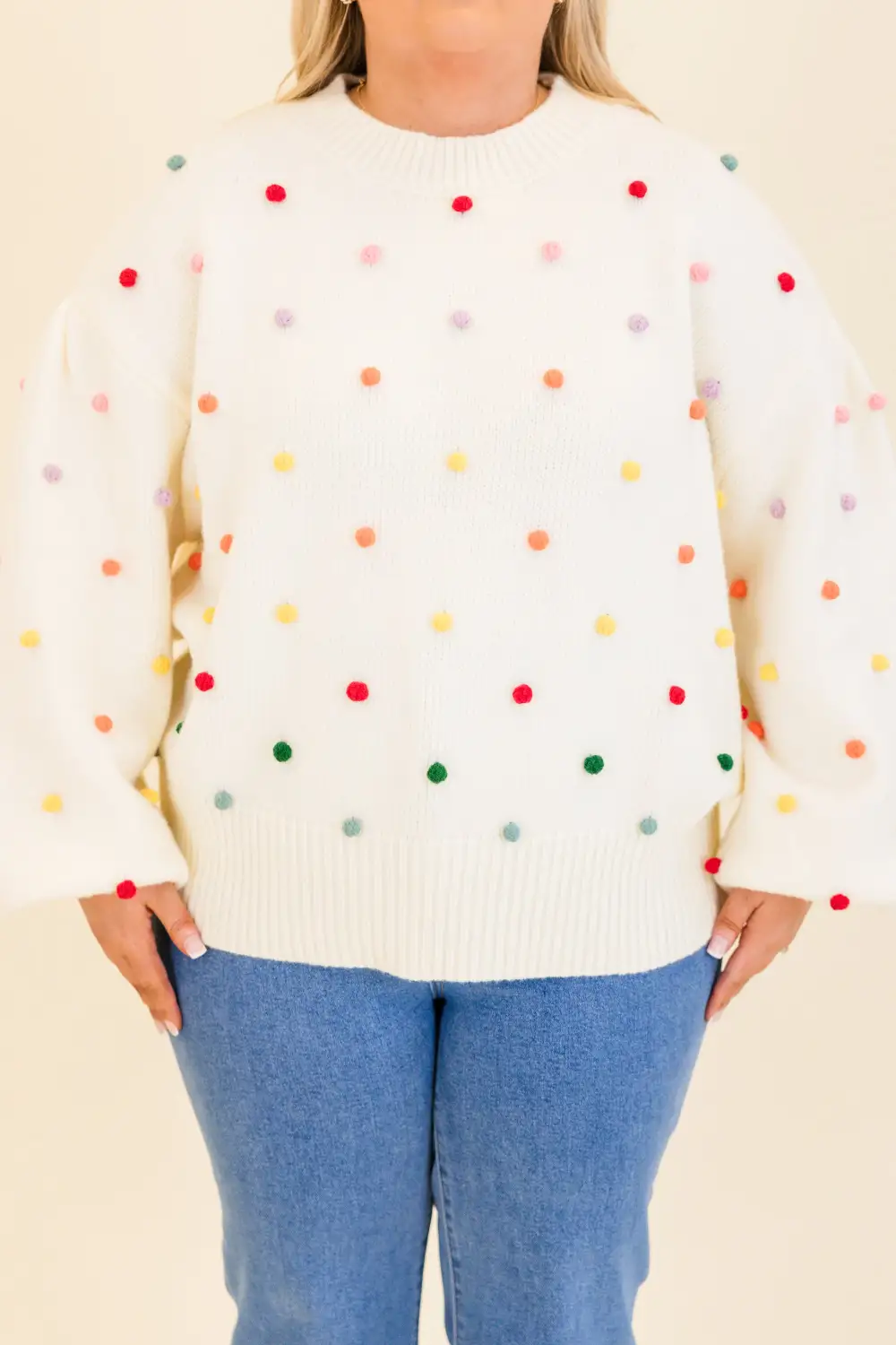 Spotted Charm Sweater, Cream