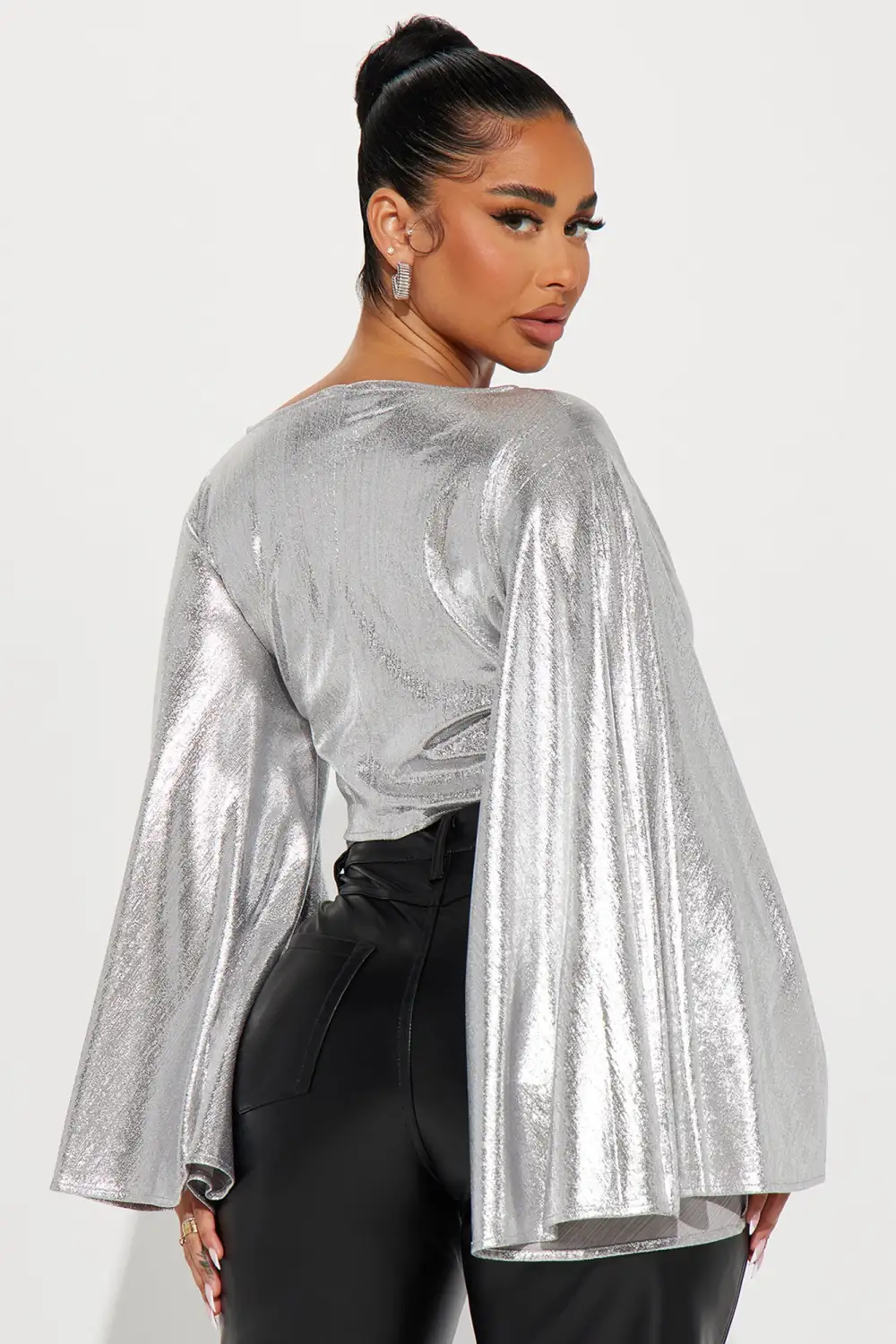Disco Diva Metallic Blouse Top - Silver