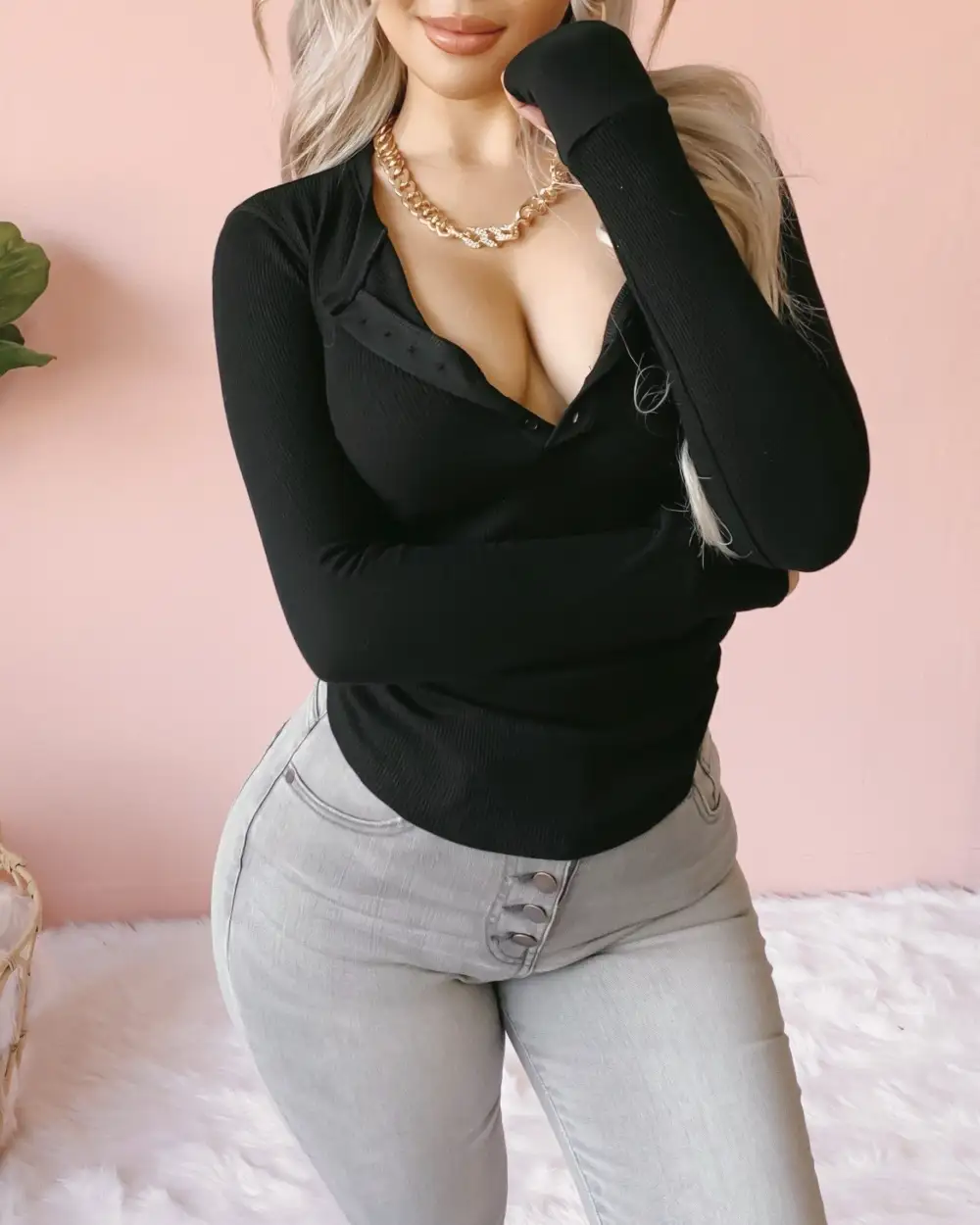 RESTOCKED! KEEP ME WARM WAFFLE KNIT THERMAL TOP (BLACK)