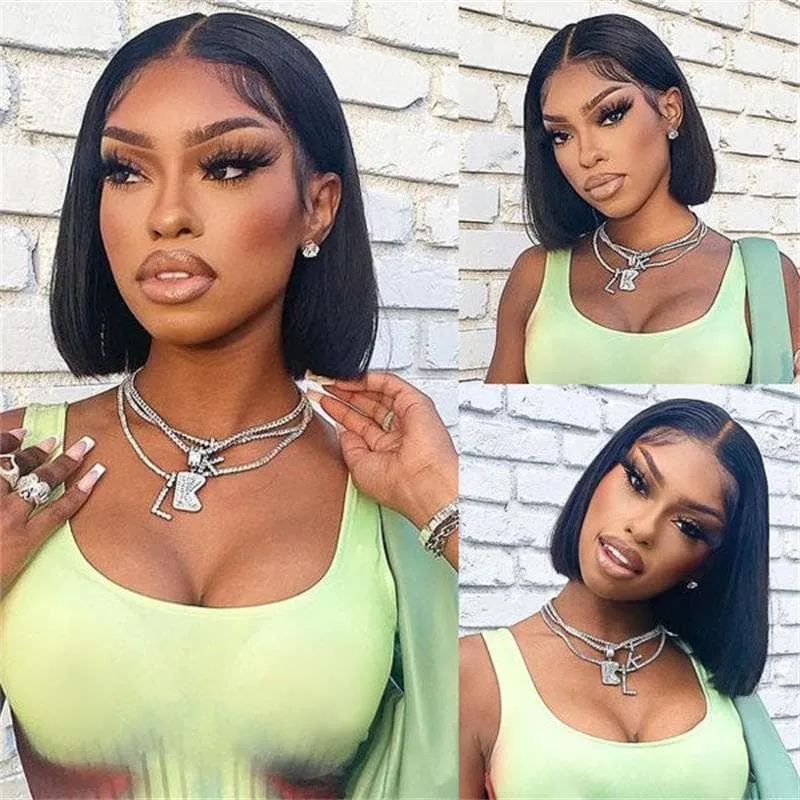 Sterly Wear And Go Yaki Straight 7×5/13×6 Glueless Bob Human Hair Wigs Pre Pleached