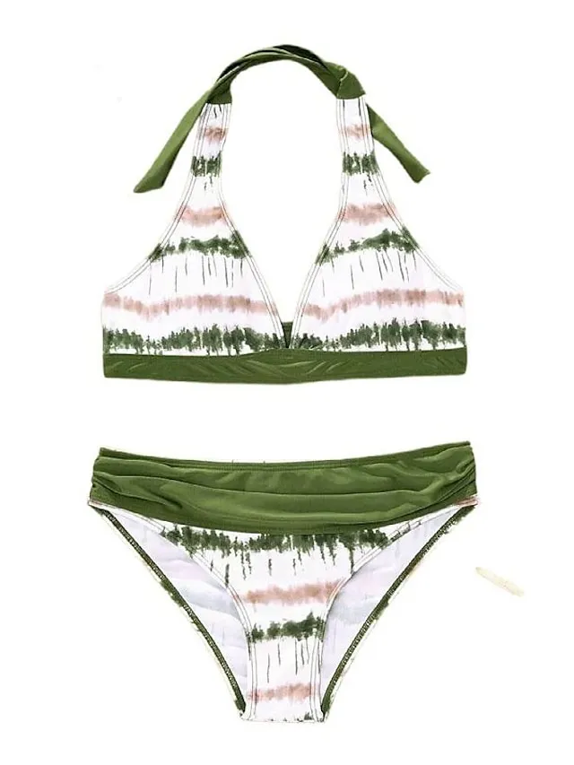 Women's Swimwear Bikini Normal Swimsuit 2 Piece Printing Tie Dye Green Bathing Suits Sports Beach Wear Summer