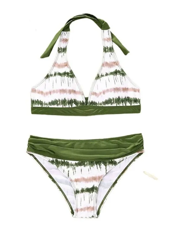 Women's Swimwear Bikini Normal Swimsuit 2 Piece Printing Tie Dye Green Bathing Suits Sports Beach Wear Summer