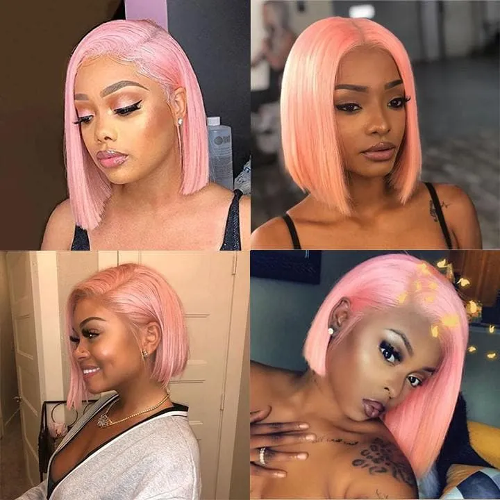 Sterly Pink Color Bob Lace Front Wig Colored Human Hair Bob Wigs